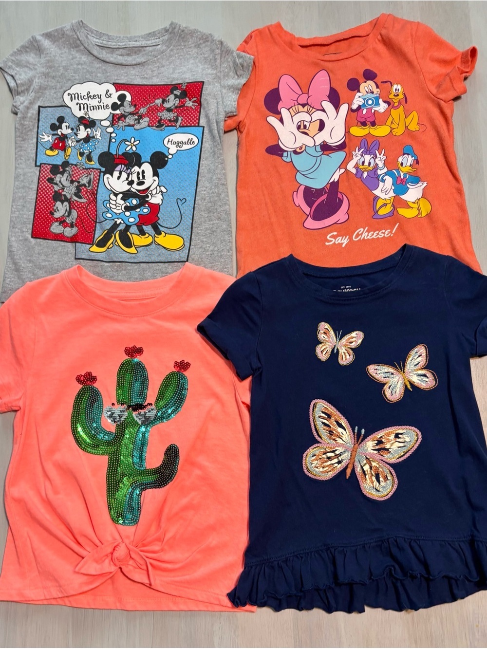 Girls Disney Mickey Minnie Mouse, Oshkosh Size 4 Tee Shirt Bundle Lot Set of 4